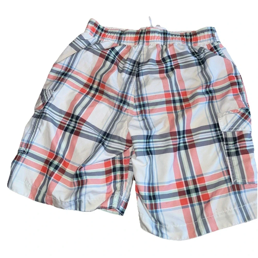 Old Navy Plaid Red White Lined‎ Swim Board Shorts Mens Size Medium